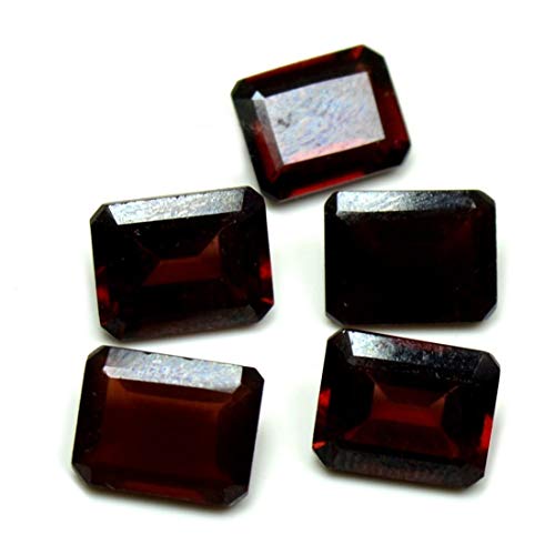 GemsOnClick Original Hessonite - Juego de 5 Piedras Preciosas de Granate (11,5 Quilates, Forma de octágono, facetadas, Piedra roja)