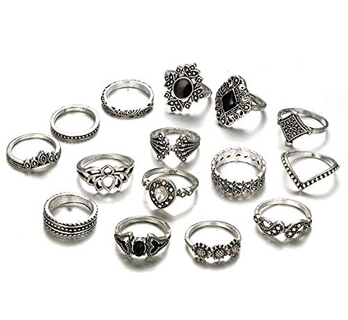 Genera - Juegos de Anillos para Mujer Niñas de Estilo Vintage Anillos Punk Étnico Anillo Bohemia Anillo Corazón Anillo Diamante Cruz para Mujer (A)