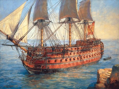 GEOFF HUNT "Santisima Trinidad - First rate 136-gun ship", edición limitada firmada y numerada de la serie "Fighting Sail" de Geoff Hunt.