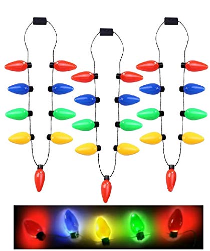 Ginkago Led Collares 3 Piezas, Luces de Hadas Collares para la Fiesta de Navidad Light Up Christmas Bulb Necklace Party Favors