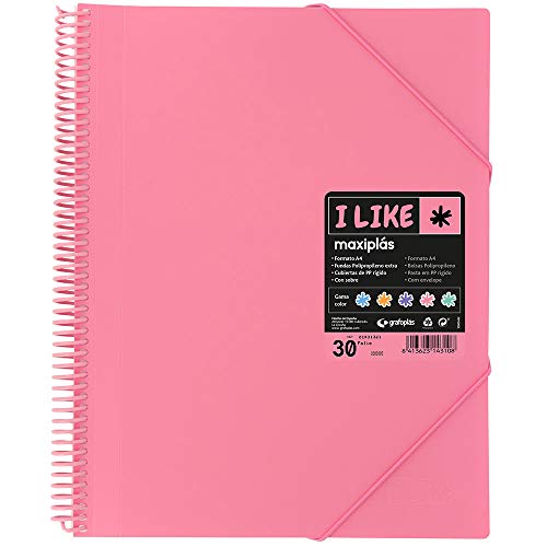 Grafoplás Maxiplás I Like - Carpetas Fundas Espiral, 30 Fundas Color Rosa Claro