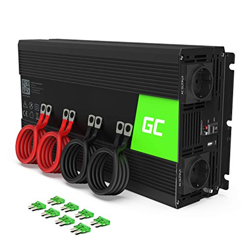 Green Cell® 3000W/6000W 12V a 220V/230V Onda sinusoidal modificada Inversor de Corriente DC AC Power Inverter Transformador de Voltaje para Coche Camion con Puerto USB y Pinzas de conexión a batería