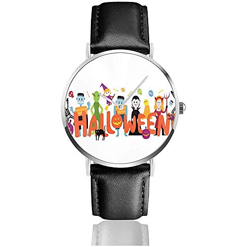 Grupo de Monstruos de Halloween Personajes Mujeres Hombres Reloj de Moda Correa de Cuero PU Reloj de Pulsera Casual Negro