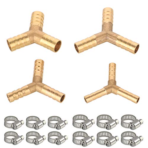 GTIWUNG 4 Piezas Conector de púas de la Manguera de Combustible(6/8/10/12 mm), Adaptador de unión de Manguera de unión de latón en Forma de Y de 3 vías para Combustible, Aire, gasóleo