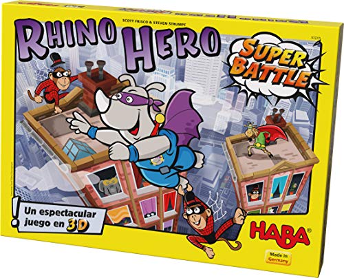 HABA 303205-Rhino Super Battle, emocionante apilamiento en 3D para niños a Partir de 5 años, Habilidad Rhino Hero, Recomendado por el jurado del Juego Infantil del Año. (303205)