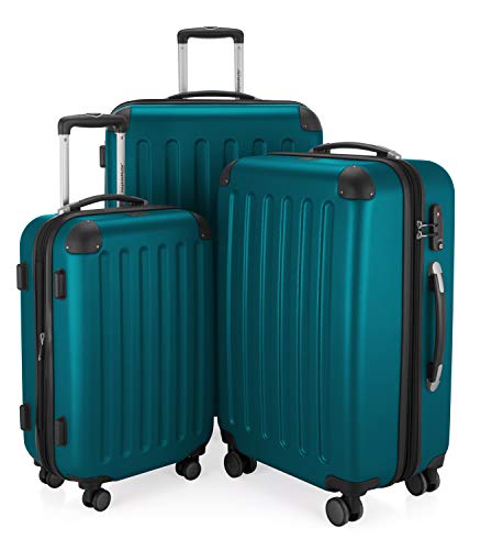 HAUPTSTADTKOFFER - Trolley Set de Capital-Maleta - juerga - 3 Equipaje Conjunto Rolling Duro Caso Viaje Equipaje Extensible, TSA, 4 Ruedas, (S, M, L), Agua Verde