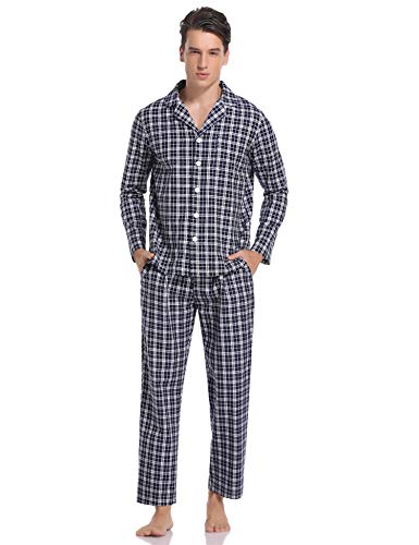 Hawiton Pijamas Hombre Invierno Algodón Pijama Manga Larga Hombres de Cuadros Pantalones Largo