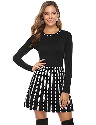 Hawiton Vestido de Punto para Mujer Vestido de Suéter de Cuello Alto Elegante Jersey de Manga Larga de Una Línea para Otoño Invierno