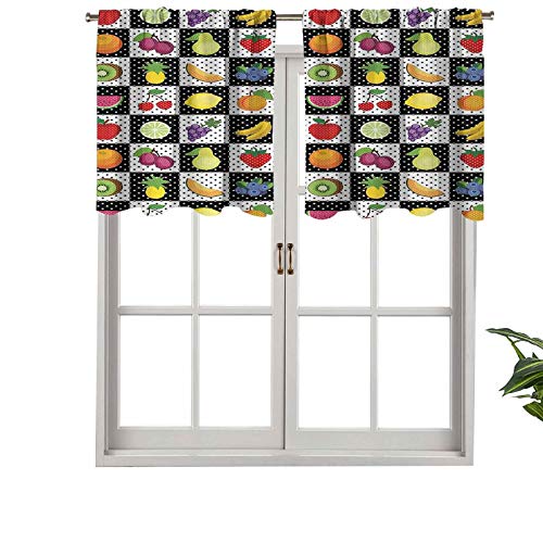 Hiiiman Cortinas opacas con cenefa con bolsillo para barra de cocina, frutas, verduras, naturaleza, con puntos, ajedrez, juego de 2, 42 x 36 pulgadas para decoración del salón o dormitorio