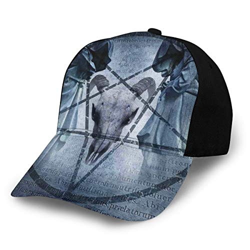 Hip Hop Sun Hat Baseball Cap,Artwork with Pentagram Icon Goat Skull Devil Dream Hooded Figure Exorcist Image,For Men&Women