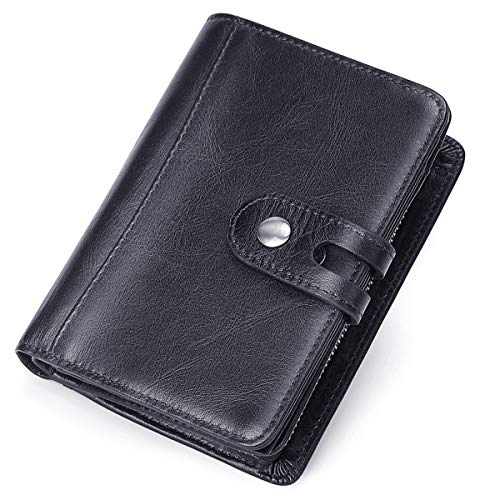 HNOOM Carteras para hombre Cuero genuino RFID Bloqueo Carteras para caballeros Cartera de cuero de gran capacidad plegable y delgada con 14 ranuras para tarjetas de crédito, bolsillo con crema (negro)