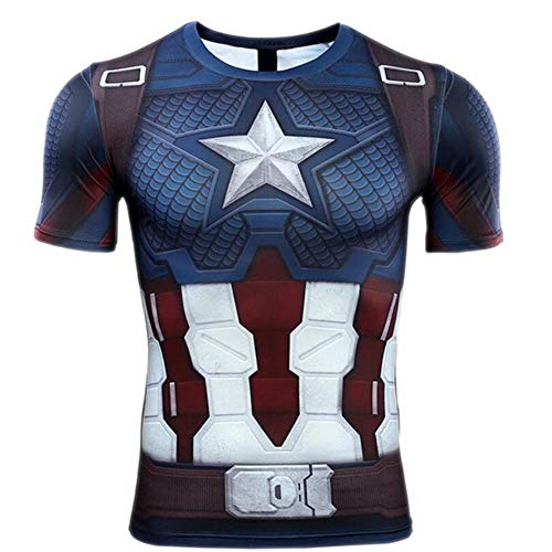 HOOLAZA Avengers Super Heroes Hombres Camiseta Manga Corta de compresión 2019 Captain America Tops S