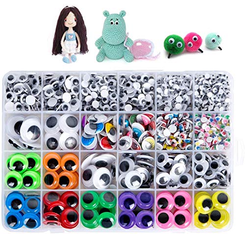 Hossom Móviles Manualidades Ojos, Googly Wiggle Eyes, Tamaños surtidos Autoadhesivo Ojos, 1650 pcs Adhesivos Ojos de plástico para DIY Scrapbooking Artesanía Accesorios