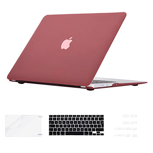 i-Buy Funda protectora dura de goma mate para Apple Macbook con una película protectora y un protector de teclado de silicona y un tapón antipolvo [Aire 13 pulgadas-marrón]