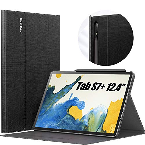 INFILAND Funda Case para Samsung Galaxy Tab S7+ 12.4(SM-T970/T975/T976),Estuche Carcasa Ligera para S Pen,Book Cover con Auto Reposo/Activación para Samsung Tab S7 Plus 12.4 2020,Negro