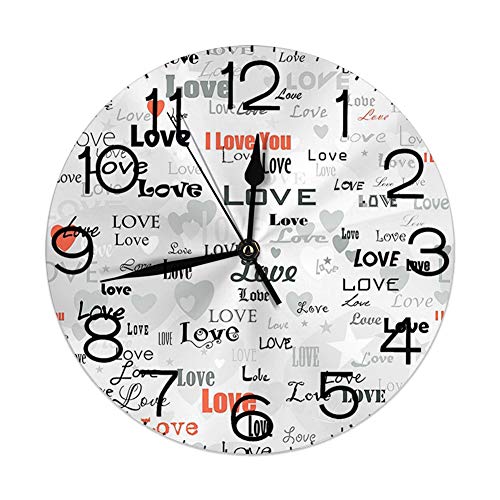 Ingpopol Round Wall Clock Home Decorative New, Love, Celebrating Happy Times Anniversary Birthday Greeting Love Themed Artwork, Diameter: 10.2"/Thickness 0.2", Pale Grey Black Red