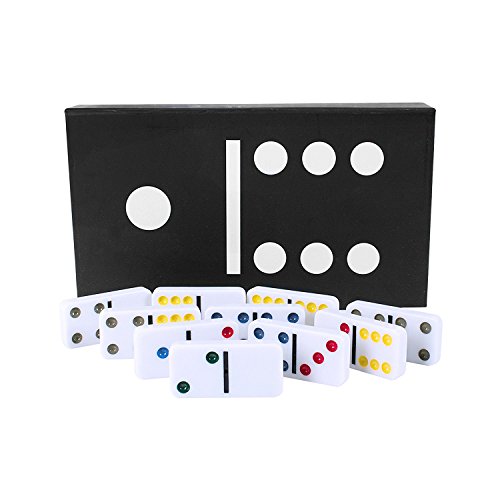 Invero® Deluxe Double Six Dominoes Family Fun Set Features Vibrant Coloured Dots on Smooth White Tiles with a Large Magnetic Storage Box