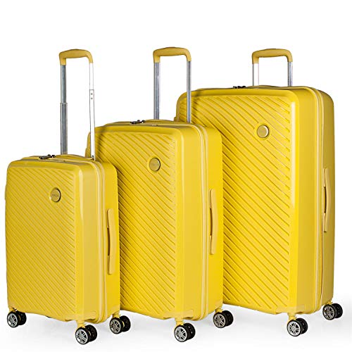 ITACA - Juego de Maletas Rígidas 4 Ruedas Trolley Polipropileno. Prácticas Cómodas y Ligeras. Tamaños Pequeña Mediana y Grande Bonito Diseño. Candado TSA. 760000, Color Amarillo