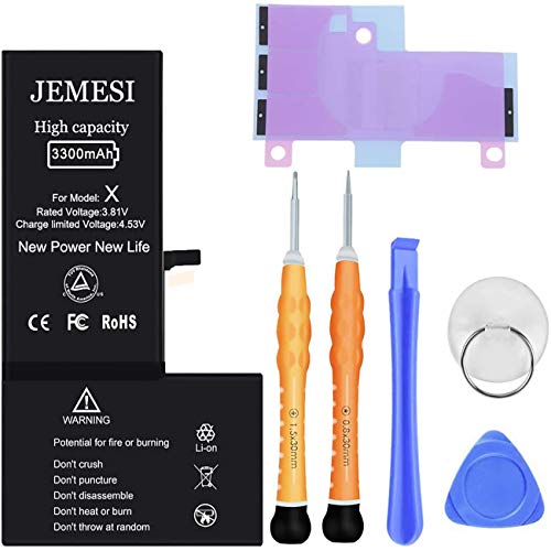 JEMESI 3300mAh Batería iPhone X, con una Capacidad 22% más Grande Que la batería Original, con un Kit Completo de Herramientas de Reparación, Instrucciones de Uso, 2 año de Garantía