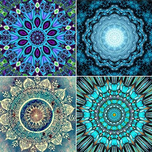 Juego de 4 kits de pintura de diamantes 5D para bricolaje, herramientas de pintura con mandala, flores y diamantes de imitación, cuadros coloridos, decoración de pared para sala de estar 25 x 25 cm