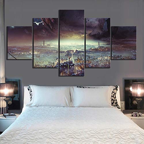 juntop Imagenes Enmarcadas 5 Murales Destiny 2 Póster del Juego Lost Planet City Landscape HD Fantasía Arte Lienzo Pintura Dormitorio Decoración De La Pared-Sin Marco