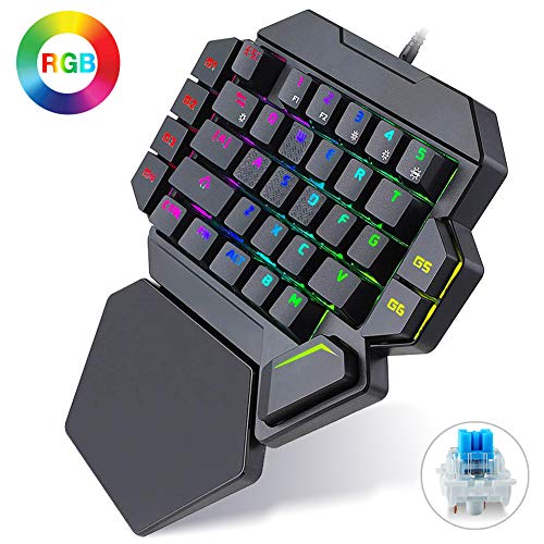 K50 RGB Teclado para juegos con cable de 35 teclas, interruptor azul con una sola mano, retroiluminación LED, Macro Definición