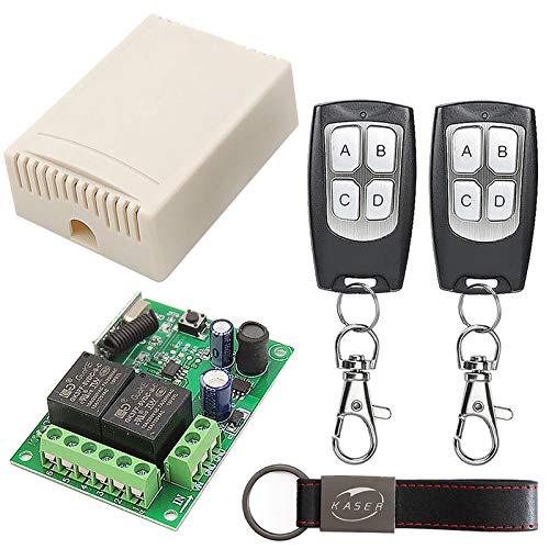 KASER Receptor Universal 433 MHz Radio Receptor con Transmisor Autoaprendizaje 2 Canales para Garaje Puertas Portón Automática Persianas Luces Motor Relay DC 6V 12V 24V (Incluyendo 2 mandos)