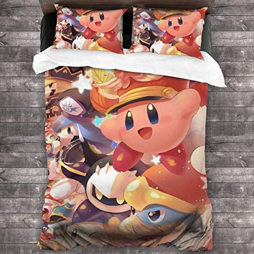 KDRW Funda de edredón ropa de cama y ropa de cama edredón y funda de edredón Star Kirby-Bedding-Sets, Comforter Set Full, 3 Piece Bed Sets, Ultra Soft Microfiber Unisex Bedding Set Modern Pattern Prin