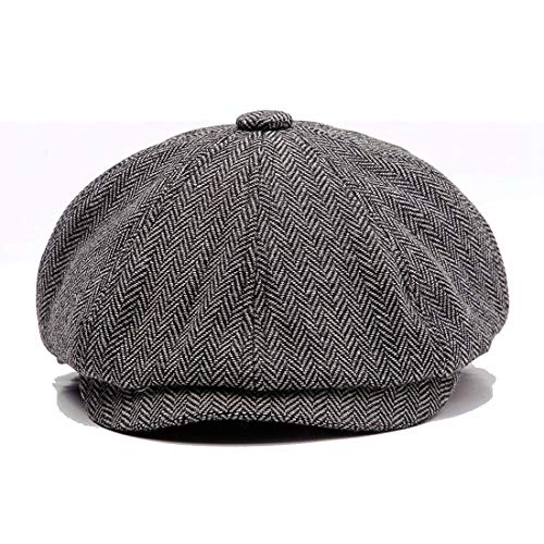 KeepSa Newsboy Casquillo Plano Sombreros Baker Boy Gorras - 8 Panel Peaky Herringbone Tweed Gatsby Hat Ivy Irish Cap para Hombres y Mujeres, Ajuste 56~61cm