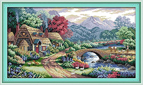 Kit de punto de cruz, diseño de granja Awesocrafts Farm Scene Easy Pattern Cross Stitching Kit de bordado Suministros de Navidad, estampado o contado (Escena de granja, contado)