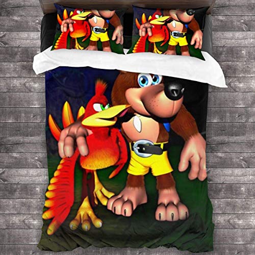 Knncch Ropa de Cama Funda nórdica Juego de 3 Piezas Banjo Kazooie Ropa de Cama Juegos de Funda nórdica para niños Mujeres Hombres