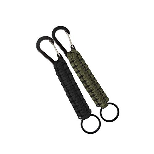 KongJies - Llavero de cuerda de paracaídas, mosquetón, ganchos para colgar para llaves de coche, botella, camping, senderismo, 2 unidades, color negro, verde militar