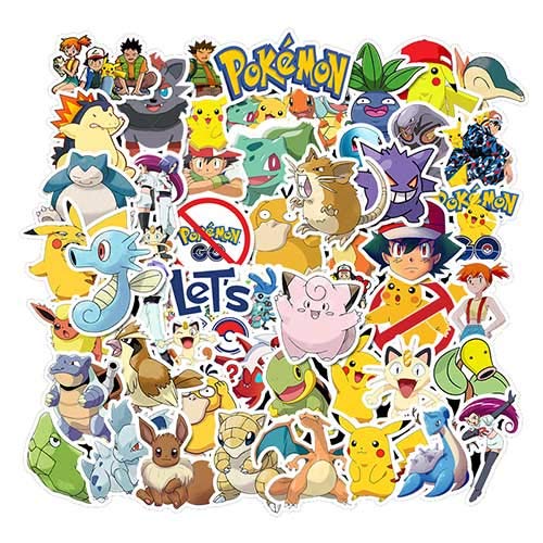 KOWASO Pegatinas de Dibujos Pokémon [50 Piezas], Pegatina de Animales Lindos para Niños Pequeños niños Adolescentes, Calcomanías de Vinilo Graffiti para Equipaje de Bicicleta Portátil