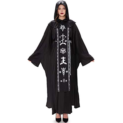 KUTO Disfraz de Halloween, Mago Mago Vampiro Muerte Horror Túnica Capa Cosplay Juego de Rol Disfraz, Disfraces Traje de Fiesta Carnaval Halloween Adulto Mago Disfraz para Pareja, Mujer, Xl