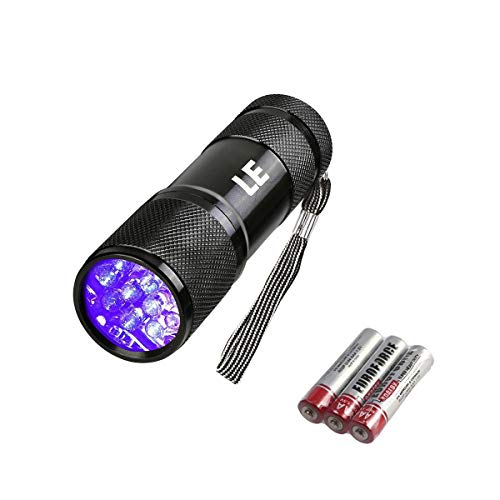 LE Linterna Ultravioleta, Led UV Detectar Orina y Manchas de Mascota 9 LED, 395nm Luz Negra, 3 Pilas Incluidas