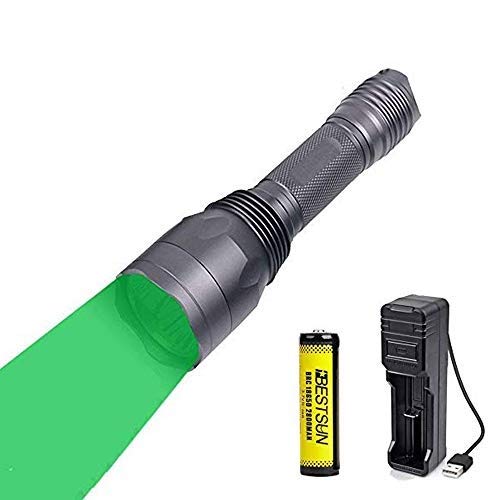 Linterna verde, linterna LED con luz verde Linterna de caza recargable 3X XP-E2 650 lúmenes de largo alcance 300 yardas para visión nocturna