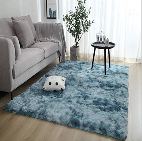 linyingdian Alfombra rectángulo Shaggy para Salón habitación de los Niños Dormitorio - Alfombra Antideslizante Muy Suave, Lavable, Tie-Dye, al Aire Libre Interior. (Azul, 60×120cm)