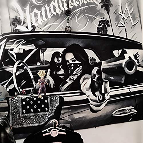 LKJHG Goth Tattoo - Tapiz para colgar en la pared de la costa oeste, manta chicano Old School Gangster Hiphop fondo de tela gótica (130 x 150 cm)