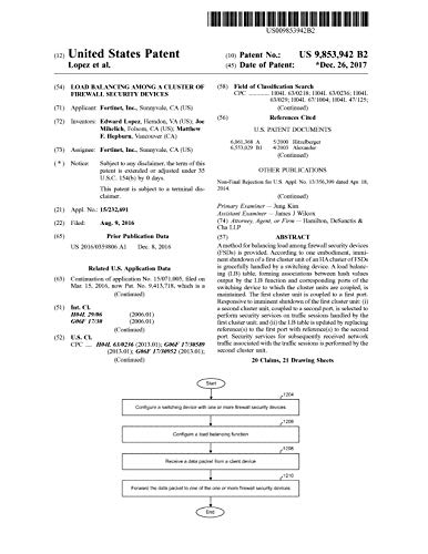 Load balancing among a cluster of firewall security devices: United States Patent 9853942 (English Edition)