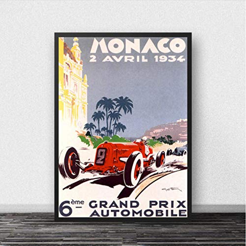 lubenwei Mónaco 64th Super Motor Car Poster Champion World Grand Prix Retro Wall Art Canvas Painting Baby Kids Room 40x60cm Sin Marco AW-1753