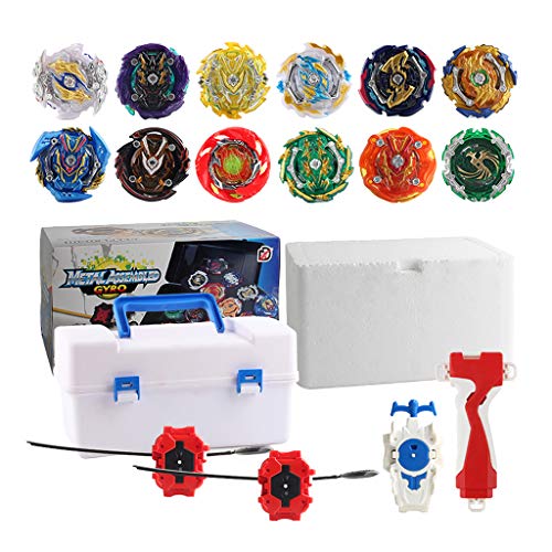 MagiDeal Juego De Juguetes Bey Battle Fight Masters Metal Fight Fusion Peg-Top Game - 12pcs Spinning Top, 1pc String Launcher, 2pcs Launcher, 1pc Launche