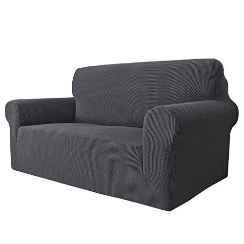 MAXIJIN Funda para sofá de 2 plazas, súper elástica de jacquard, 1 unidad, funda para sofá de 2 plazas, para perros y mascotas, color gris oscuro