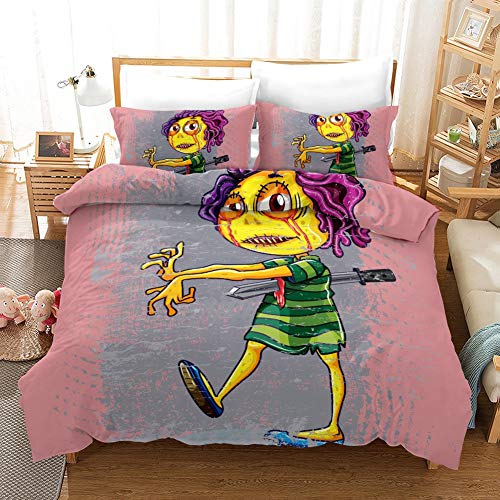 Maxrfg Juego de Funda de edredón con Fundas de Almohada, diseño de Zombie de Dibujos Animados, Microfibra con Cremallera, tamaño Doble King (tamaño King), 693, 200x200cm