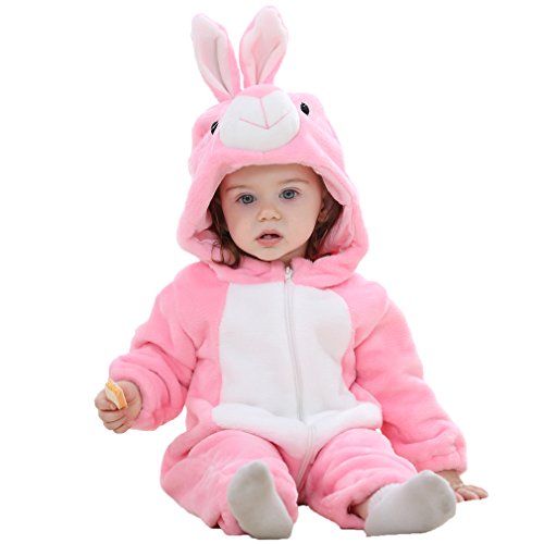 MICHLEY Bebé Ropa Mameluco Niños Niñas Pelele Pijama de Primavera y otoño Franela Traje de Animales, Rosa Edad: 25-30 Meses