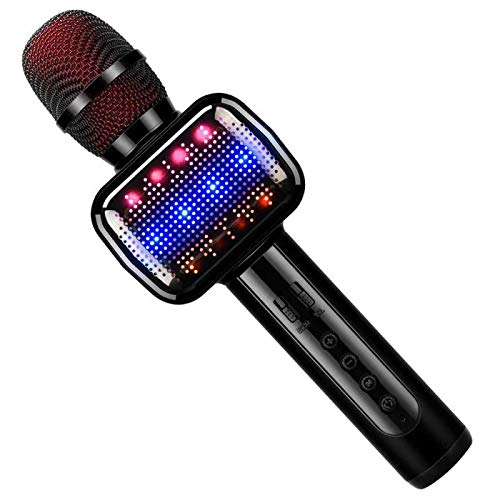 Micrófono Inalámbrico, Portátil Micrófono Karaoke Bluetooth con Altavoz, Compatible con iPad, Smartphone, PC, Batería Larga Duración (Negro)