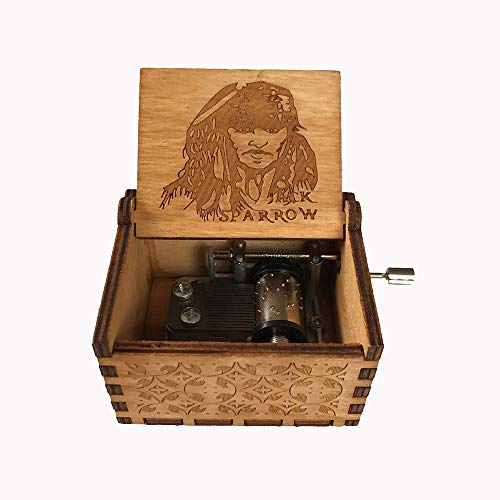 MINGZE Caja de música de Madera manivela, Pure Hand-Classical Music Box Hand-Wooden Music Box Creative Wooden Crafts Best Gifts, Variedad de Estilos (Pirates of The Caribbean（Captain Jack）)