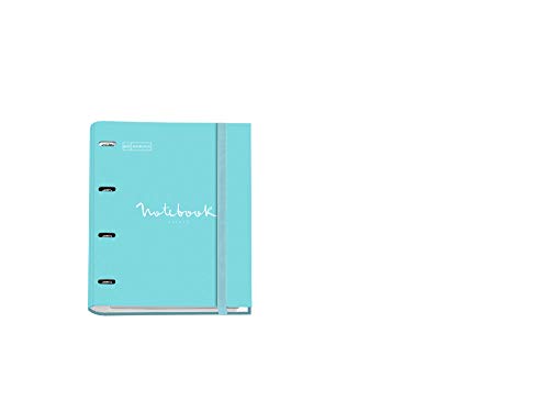 MIQUELRIUS - Carpebloc Notebook - Archivador Carpeta con 4 Anillas con Bloc 100 hojas cuadriculadas, Carpesano Cierre Goma, Color Azul Cielo