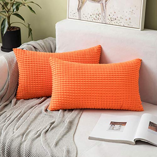 MIULEE Juego de 2 Funda de Cojín Fundas de Almohada Suave Decorativa Cuadrado Pana Granulado Poliéster para Hogar Sofá Silla Cama Sala de Estar Dormitorio30x50cm 2 Piezas Naranja Brillante