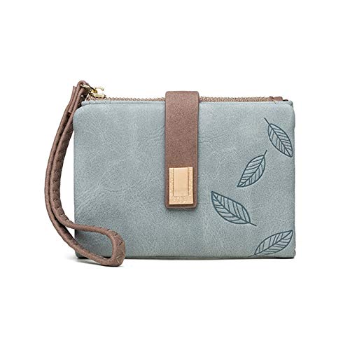 Moda Femenina Billetera de Hoja Corta impresión Femenina Cartera Dama pequeña Billetera de Cuero Helada Chica Bolsa de Tarjeta Billetera para Mujeres (Color : Sky Blue)