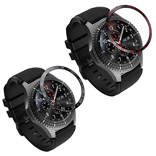 MoKo 2 PZS Anillo de Bisel Compatible con Samsung Gear S3/Galaxy Watch 46mm, Smart Watch Bisel Cubierta Adhesiva de Acero Inoxidable Antiarañazos Protector - Negro